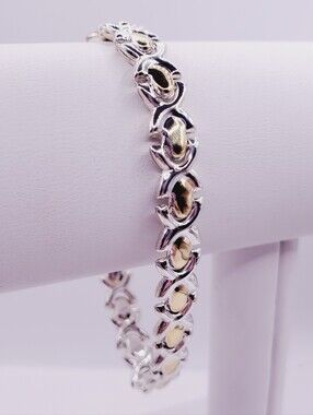 Two-Tone 925 Silver and Yellow Gold Women's Link Bracelet
